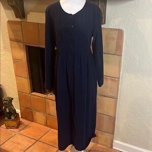 Persaman Navy Blue Corduroy Long Sleeve Empire Waist Dress, size M
